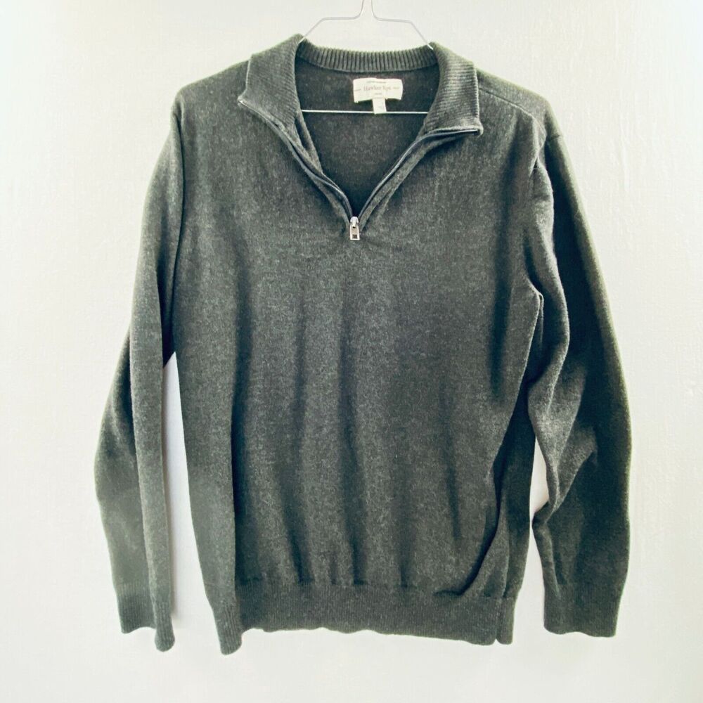Hawker Rye Men's Sweater Cotton Cashmere Quarter Zip Charcoal Large